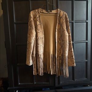 L&B Tan Snake Print Sweater with Fringe
